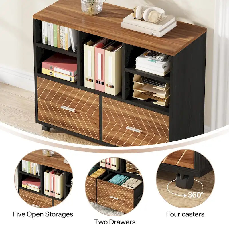 63 L-Shaped Executive Desk with Reversible File Cabinet Office Desk with Storage Drawers