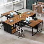 63 L-Shaped Executive Desk with Reversible File Cabinet Office Desk with Storage Drawers