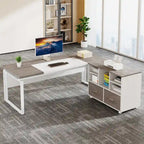 63 L-Shaped Executive Desk with Reversible File Cabinet Office Desk with Storage Drawers