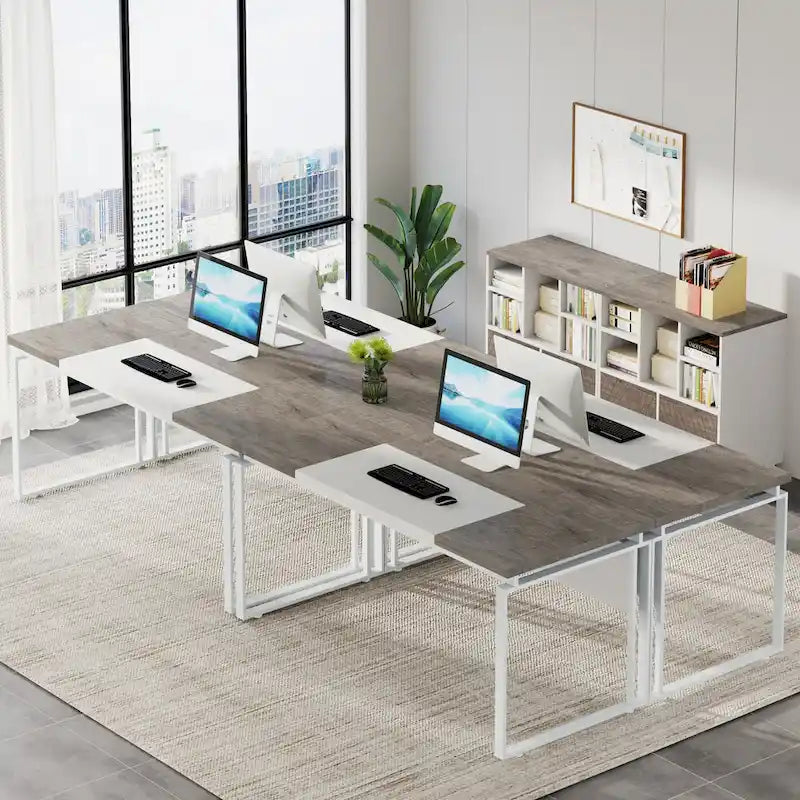 63 L-Shaped Executive Desk with Reversible File Cabinet Office Desk with Storage Drawers