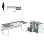 63 L-Shaped Executive Desk with Reversible File Cabinet Office Desk with Storage Drawers