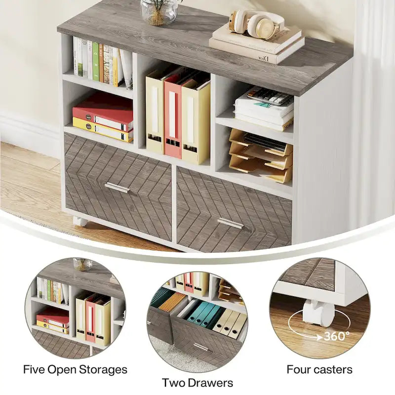 63 L-Shaped Executive Desk with Reversible File Cabinet Office Desk with Storage Drawers