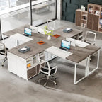 63 L-Shaped Executive Desk with Reversible File Cabinet Office Desk with Storage Drawers