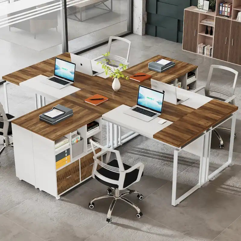 63 L-Shaped Executive Desk with Reversible File Cabinet Office Desk with Storage Drawers