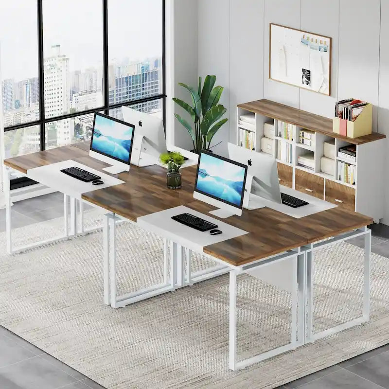63 L-Shaped Executive Desk with Reversible File Cabinet Office Desk with Storage Drawers
