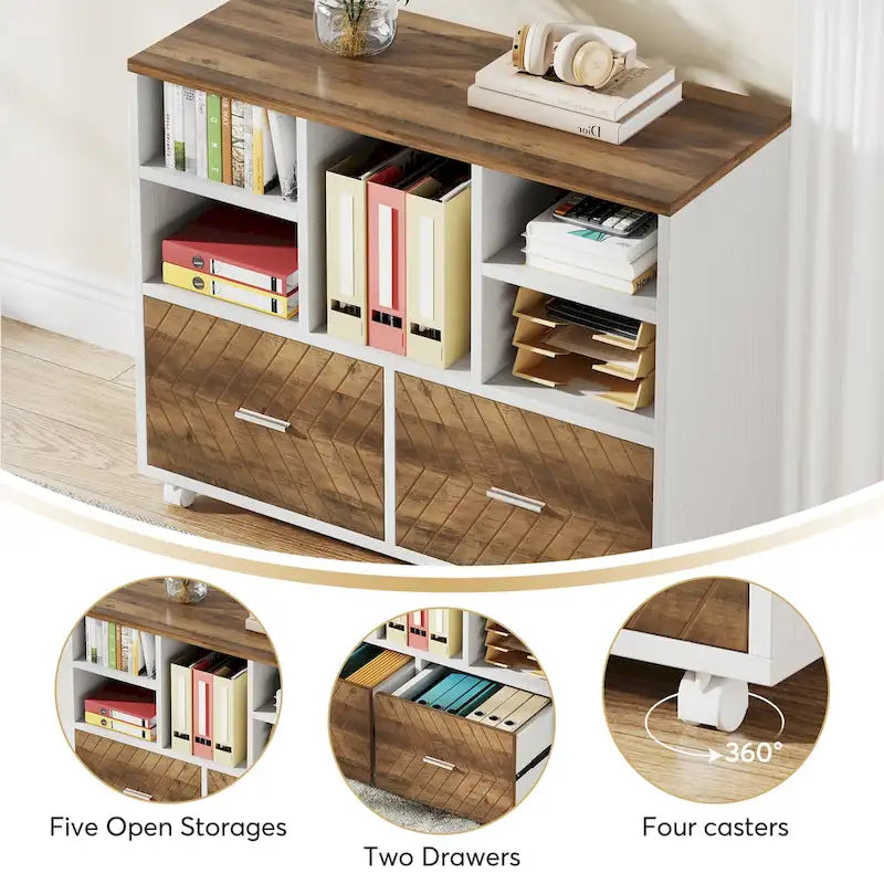63 L-Shaped Executive Desk with Reversible File Cabinet Office Desk with Storage Drawers