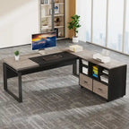 63 L-Shaped Executive Desk with Reversible File Cabinet Office Desk with Storage Drawers
