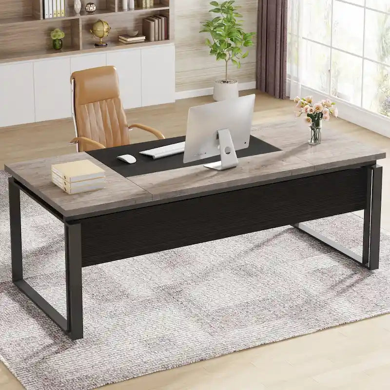 63 L-Shaped Executive Desk with Reversible File Cabinet Office Desk with Storage Drawers