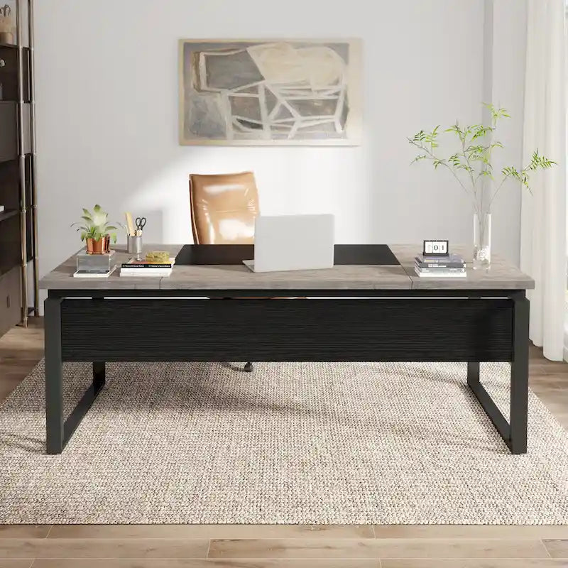 63 L-Shaped Executive Desk with Reversible File Cabinet Office Desk with Storage Drawers