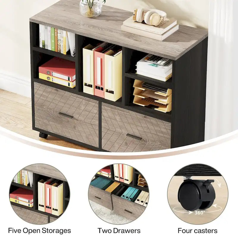 63 L-Shaped Executive Desk with Reversible File Cabinet Office Desk with Storage Drawers