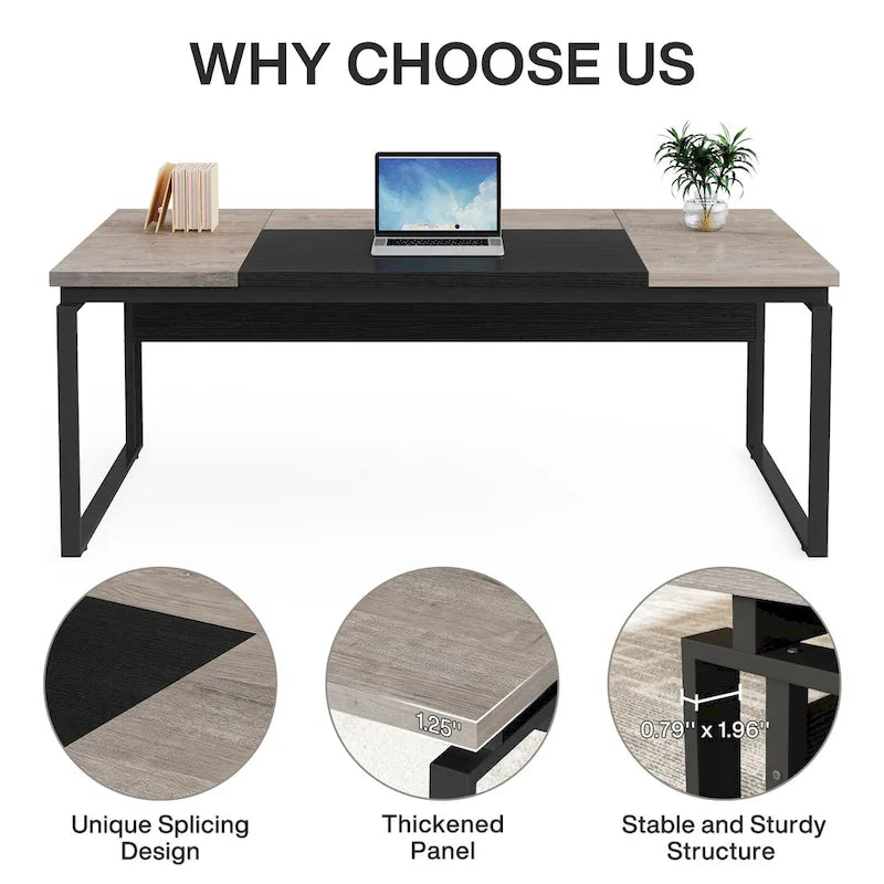 63 L-Shaped Executive Desk with Reversible File Cabinet Office Desk with Storage Drawers