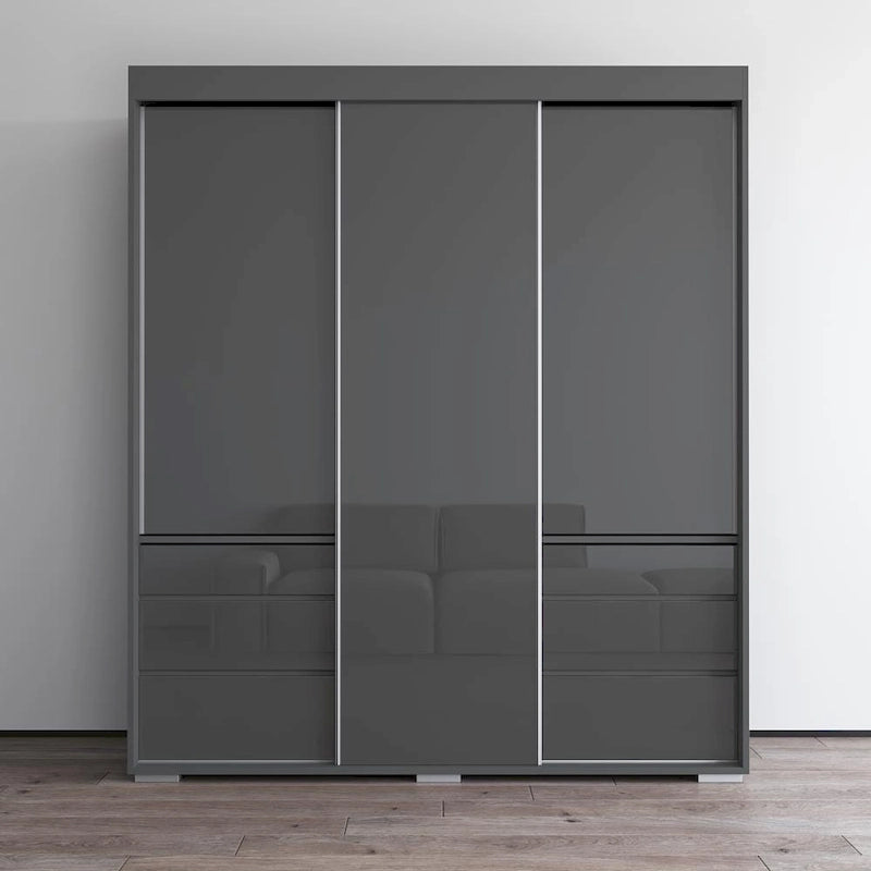 Armoire moderne à 3 portes Monaco de 180 cm de haut avec façade en verre