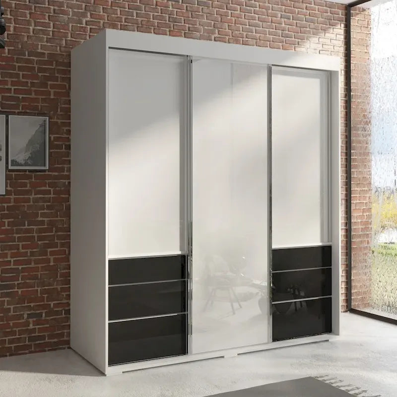 Armoire moderne à 3 portes Monaco de 180 cm de haut avec façade en verre