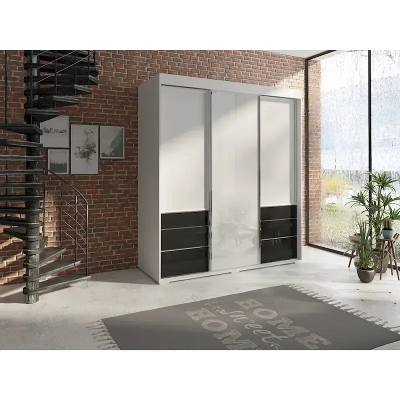 Armoire moderne à 3 portes Monaco de 180 cm de haut avec façade en verre