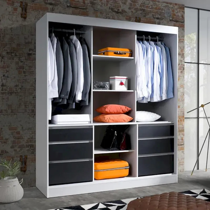 Armoire moderne à 3 portes Monaco de 180 cm de haut avec façade en verre