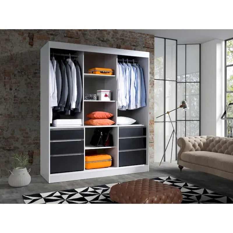 Armoire moderne à 3 portes Monaco de 180 cm de haut avec façade en verre