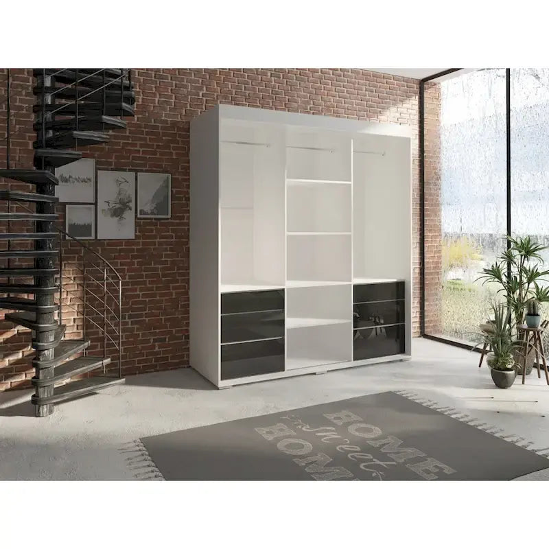 Armoire moderne à 3 portes Monaco de 180 cm de haut avec façade en verre