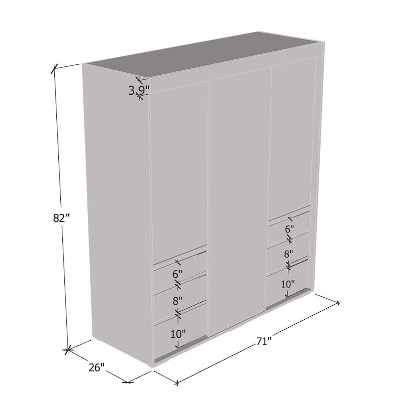 Armoire moderne à 3 portes Monaco de 180 cm de haut avec façade en verre