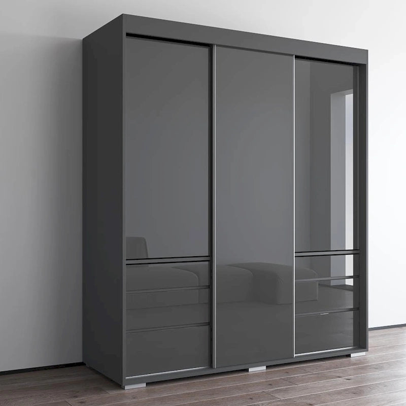 Armoire moderne à 3 portes Monaco de 180 cm de haut avec façade en verre