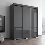 Armoire moderne à 3 portes Monaco de 180 cm de haut avec façade en verre