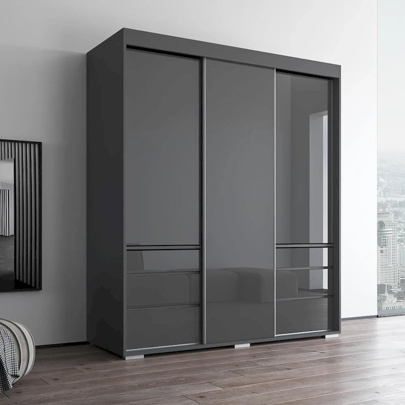 Armoire moderne à 3 portes Monaco de 180 cm de haut avec façade en verre