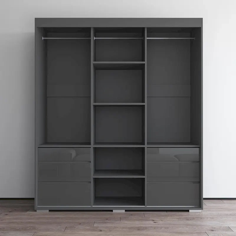Armoire moderne à 3 portes Monaco de 180 cm de haut avec façade en verre