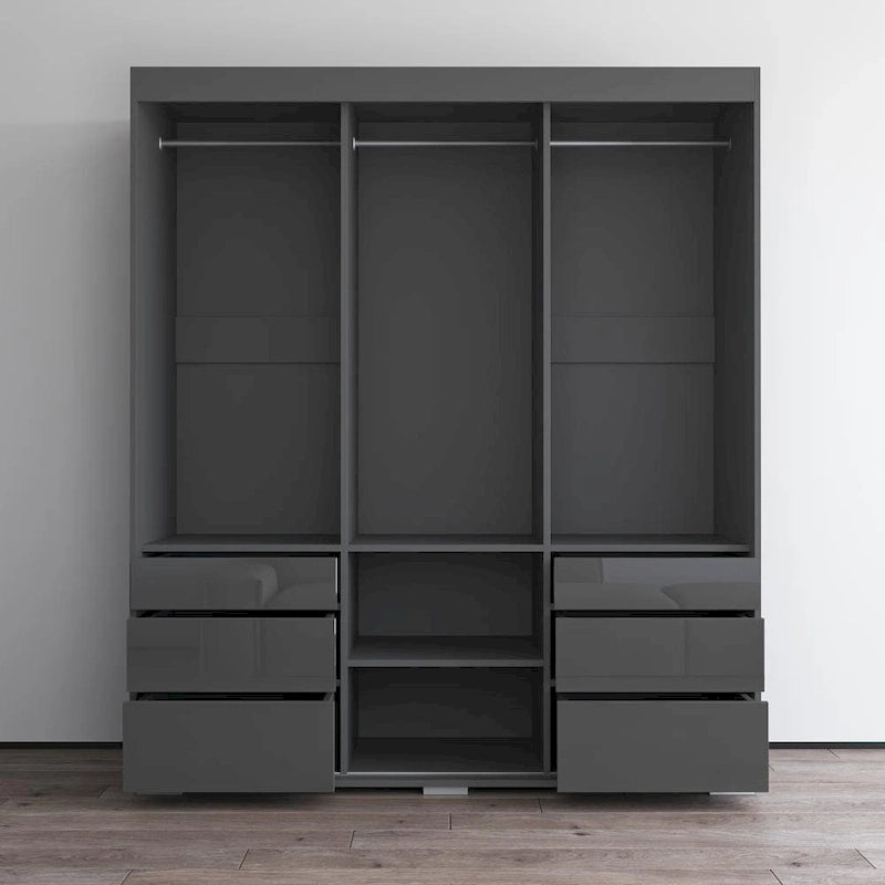 Armoire moderne à 3 portes Monaco de 180 cm de haut avec façade en verre