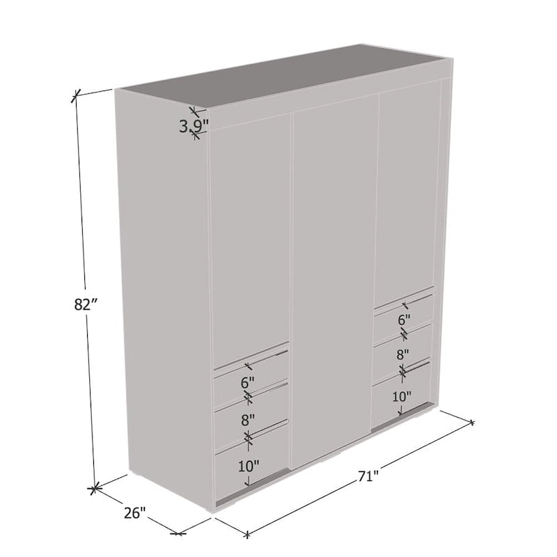 Armoire moderne à 3 portes Monaco de 180 cm de haut avec façade en verre