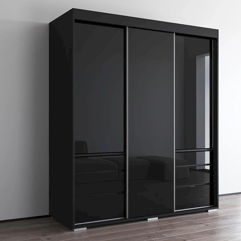 Armoire moderne à 3 portes Monaco de 180 cm de haut avec façade en verre