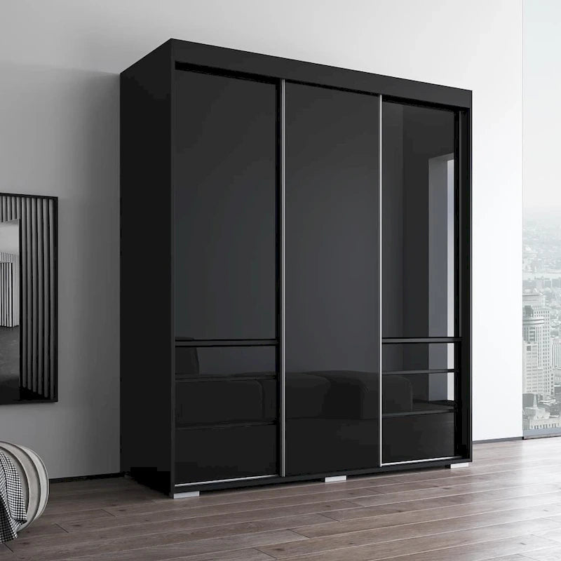 Armoire moderne à 3 portes Monaco de 180 cm de haut avec façade en verre