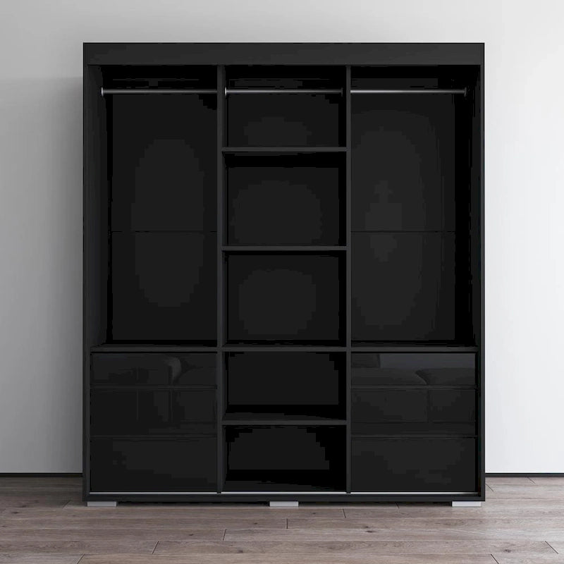 Armoire moderne à 3 portes Monaco de 180 cm de haut avec façade en verre