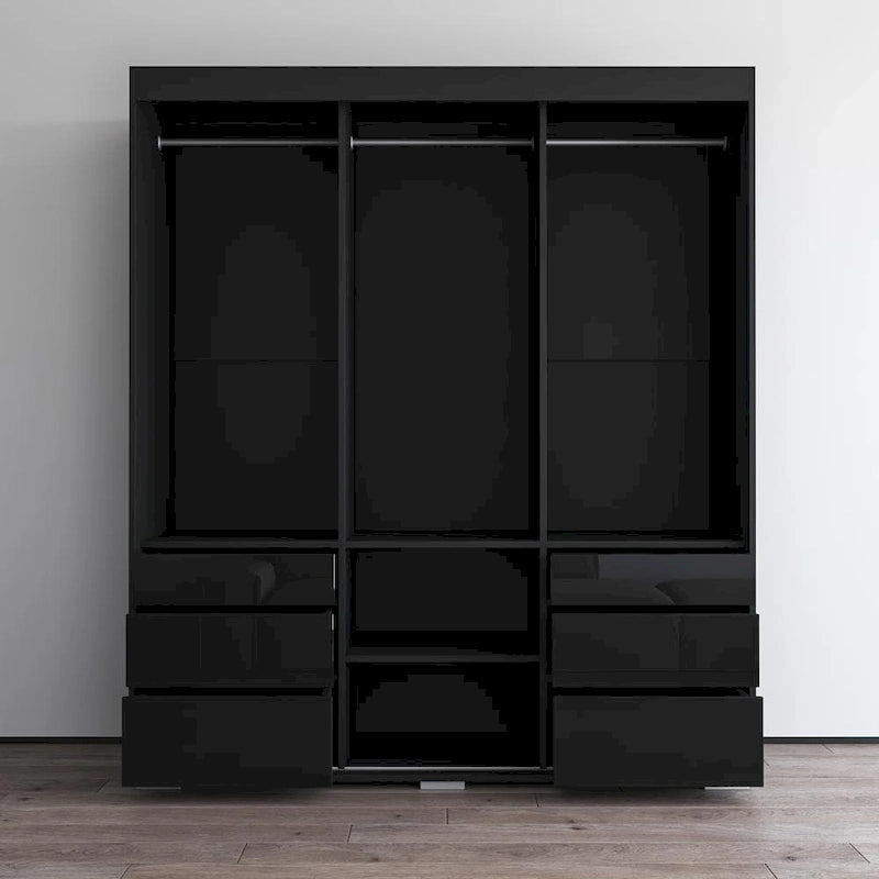 Armoire moderne à 3 portes Monaco de 180 cm de haut avec façade en verre