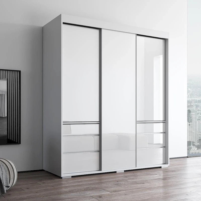 Armoire moderne à 3 portes Monaco de 180 cm de haut avec façade en verre
