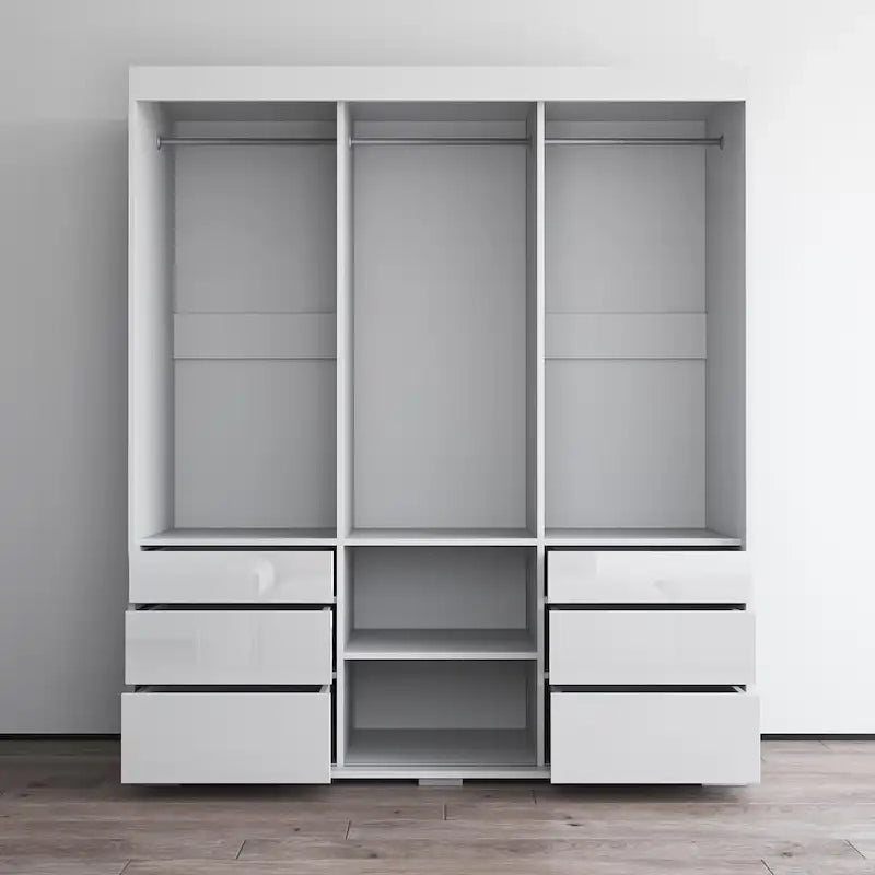 Armoire moderne à 3 portes Monaco de 180 cm de haut avec façade en verre