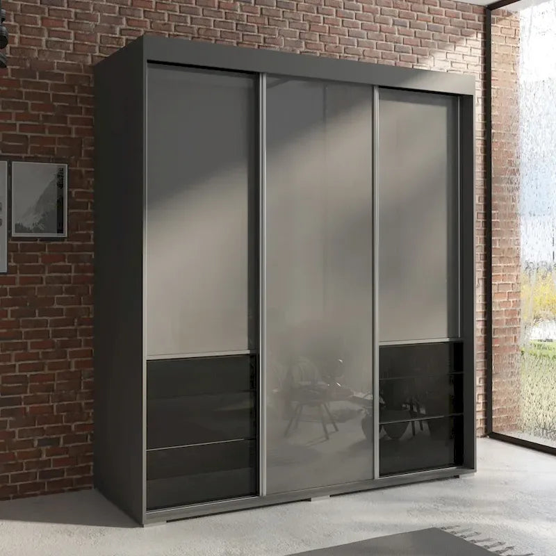 Armoire moderne à 3 portes Monaco de 180 cm de haut avec façade en verre