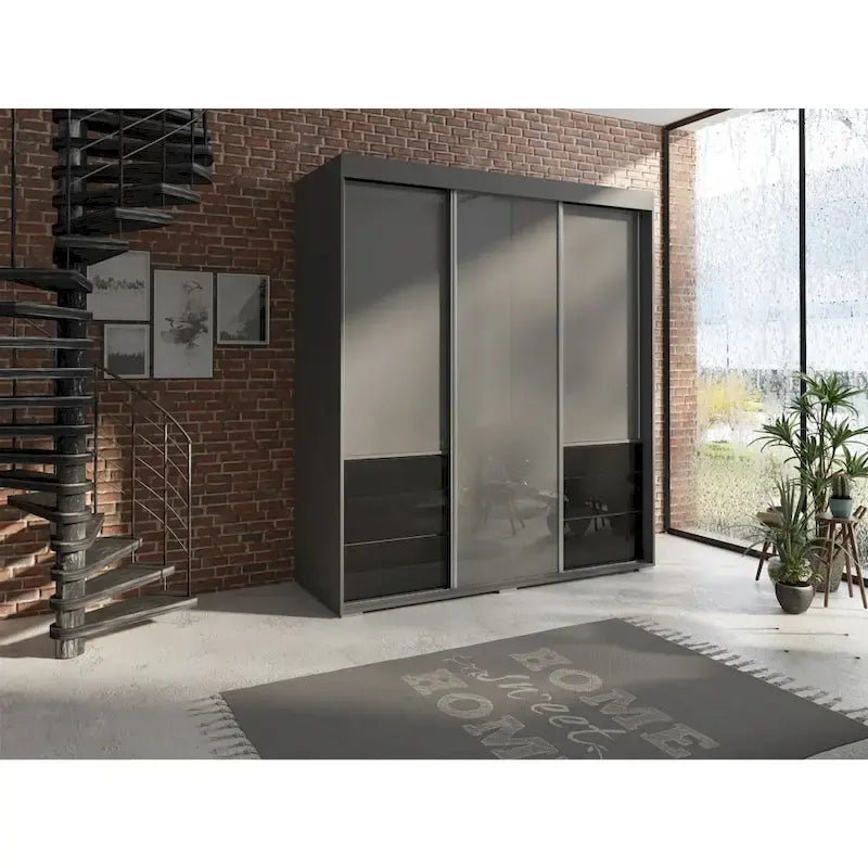 Armoire moderne à 3 portes Monaco de 180 cm de haut avec façade en verre