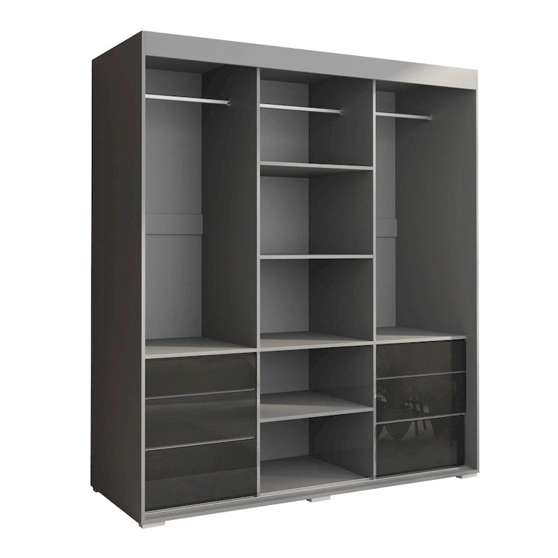 Armoire moderne à 3 portes Monaco de 180 cm de haut avec façade en verre