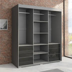 Armoire moderne à 3 portes Monaco de 180 cm de haut avec façade en verre