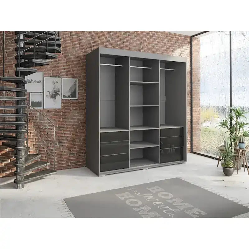 Armoire moderne à 3 portes Monaco de 180 cm de haut avec façade en verre