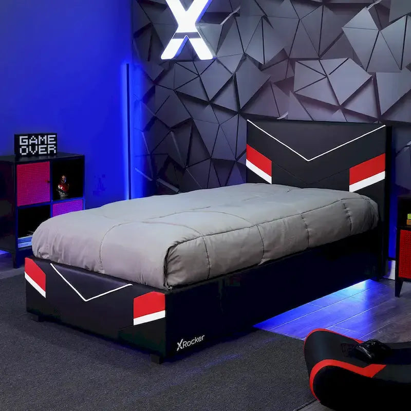 Cadre de lit de jeu X Rocker Orion eSports, noir/rouge, une place