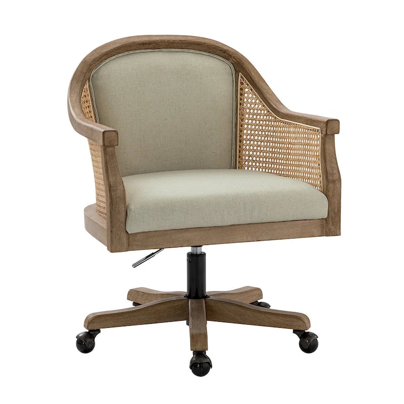 Danilo Farmhouse 360 Degree Swivel Height Adjustable Rattan Desk Chair with RubberWood by HULALA HOME
