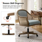 Danilo Farmhouse 360 Degree Swivel Height Adjustable Rattan Desk Chair with RubberWood by HULALA HOME