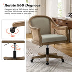Danilo Farmhouse 360 Degree Swivel Height Adjustable Rattan Desk Chair with RubberWood by HULALA HOME