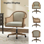 Danilo Farmhouse 360 Degree Swivel Height Adjustable Rattan Desk Chair with RubberWood by HULALA HOME