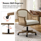 Danilo Farmhouse 360 Degree Swivel Height Adjustable Rattan Desk Chair with RubberWood by HULALA HOME
