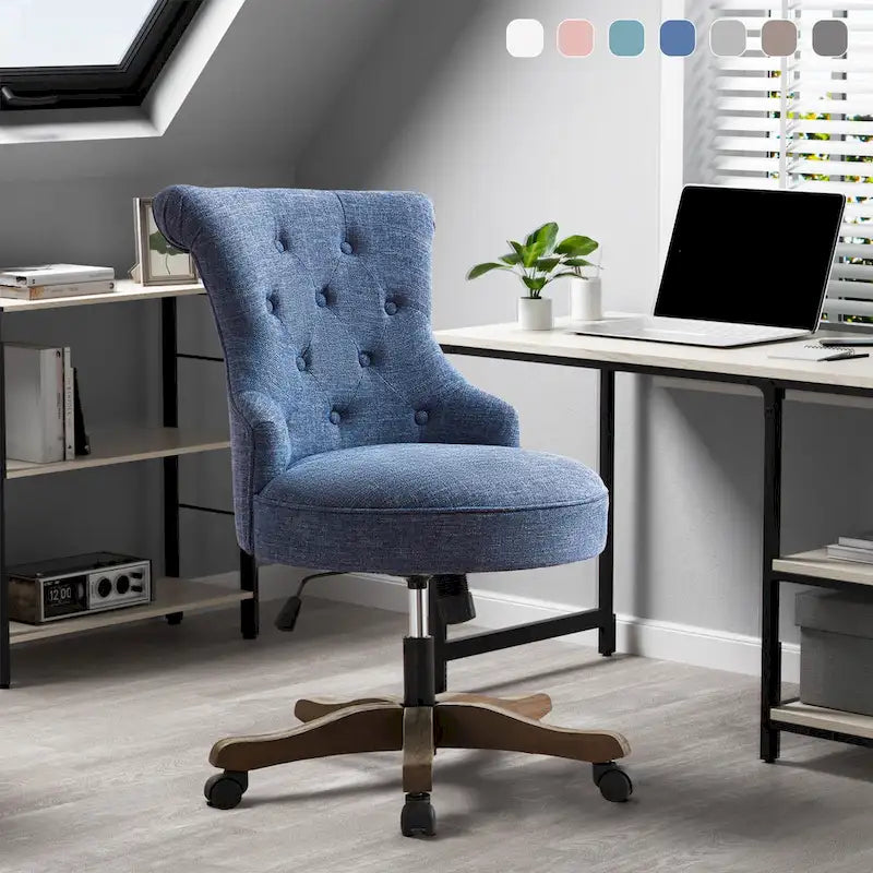 Chaise de bureau à roulettes, hauteur réglable, en tissu de lin, pivotante