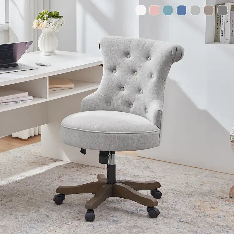 Chaise de bureau à roulettes, hauteur réglable, en tissu de lin, pivotante