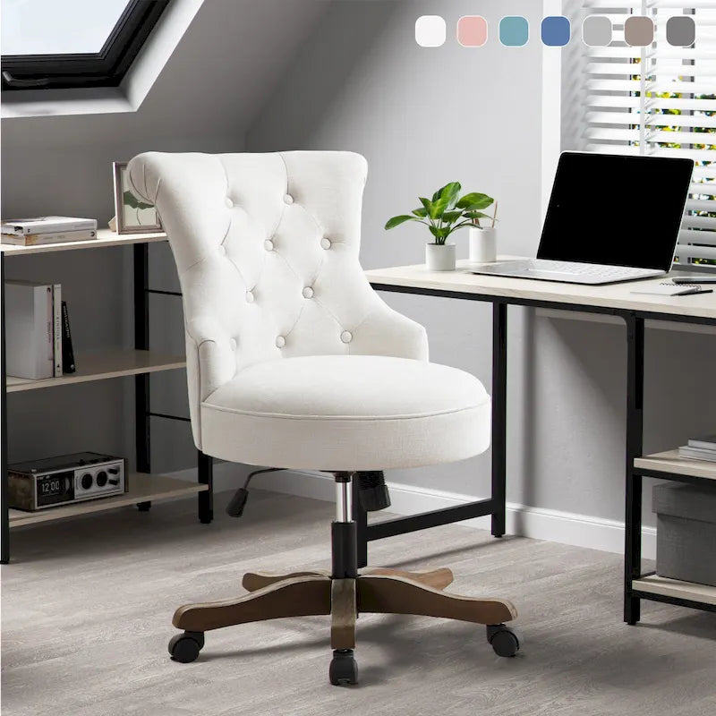 Chaise de bureau à roulettes, hauteur réglable, en tissu de lin, pivotante