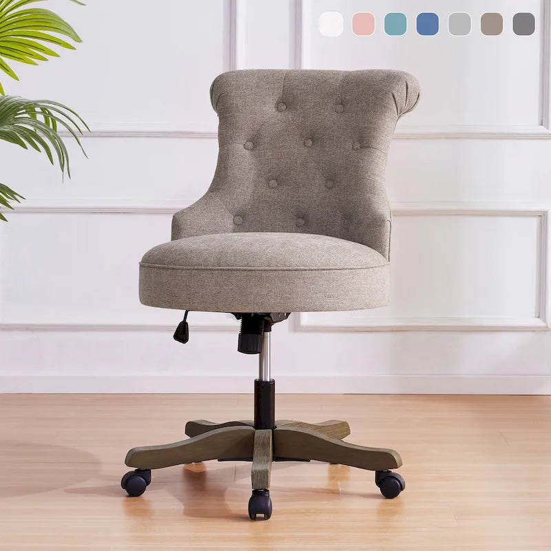 Chaise de bureau à roulettes, hauteur réglable, en tissu de lin, pivotante