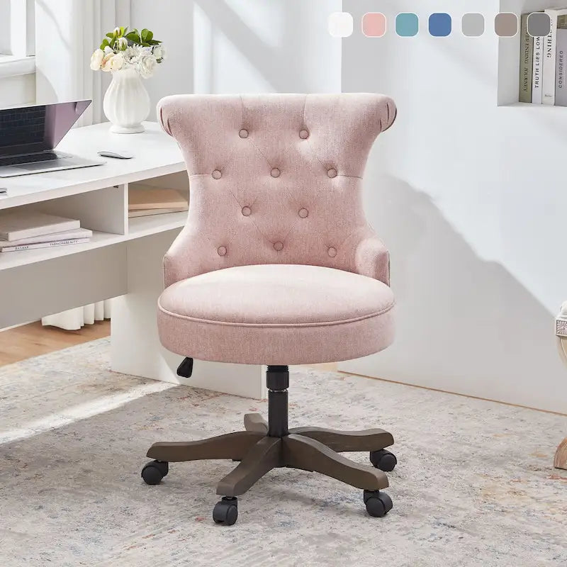 Chaise de bureau à roulettes, hauteur réglable, en tissu de lin, pivotante
